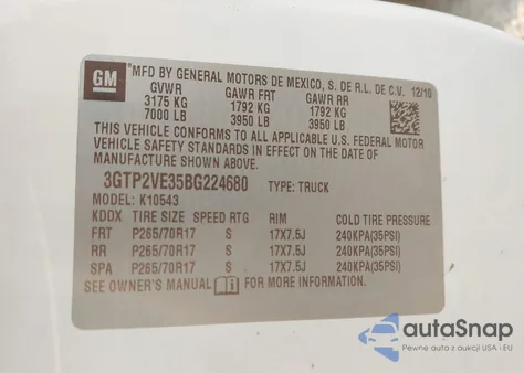 2011 GMC Sierra 1500 Sle from USA, damaged, VIN 3GTP2VE35BG224680